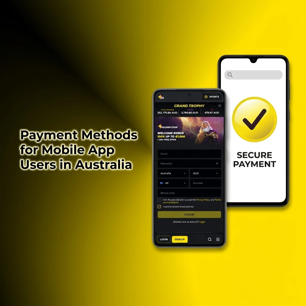 Golden Star Casino mobile app payment methods in Australia including Visa, Mastercard, Skrill, Neteller, Bitcoin and bank transfer