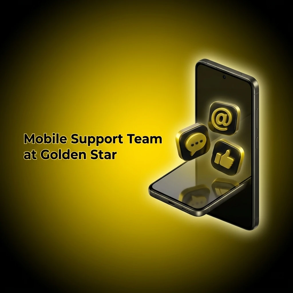 Golden Star mobile support team offering 24/7 live chat, email support, and FAQ help centre for players
